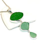 Shades of Green Textured Sea Glass Triple Drop Pendant on Sterling Chain