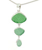 Textured Green Sea Glass Triple Drop Pendant on Sterling Chain