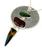 Textured Forest Green & Brown Sea Glass with Agate Claw Stacked Triple Pendant
