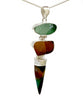Textured Forest Green & Brown Sea Glass with Agate Claw Stacked Triple Pendant