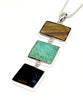 Shades of Brown Mother of Pearl & Turquoise Colored Stone Triple Drop Pendant on Sterling Chain