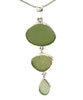 Shades of Olive Sea Glass Triple Drop Pendant on Sterling Chain