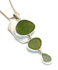 Shades of Olive Sea Glass Triple Drop Pendant on Sterling Chain