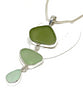 Shades of Olive Triple Drop Sea Glass Pendant on Sterling Chain