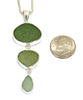 Shades of Olive Sea Glass Triple Drop Pendant on Sterling Chain