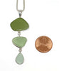 Shades of Olive Triple Drop Sea Glass Pendant on Sterling Chain