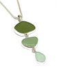 Shades of Olive Triple Drop Sea Glass Pendant on Sterling Chain