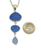Shades Textured Blues Sea Glass Triple Drop Pendant on Sterling Chain