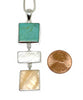 Peach & White Mother of Pearl & Turquoise Colored Stone Triple Drop Pendant on Sterling Chain