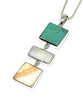 Peach & White Mother of Pearl & Turquoise Colored Stone Triple Drop Pendant on Sterling Chain