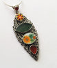 Antique Sterling Lace Wing with Orange Floral Vintage Pottery & Green Sea Glass Pendant